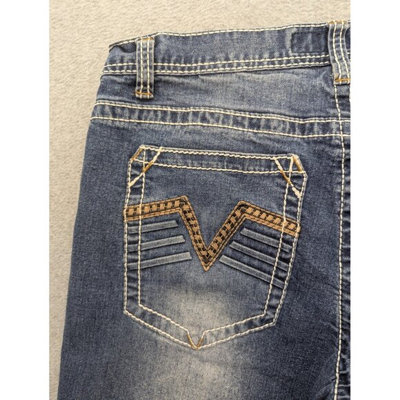 True Luck Jeans Mens 34x30 Blue Straight Leg Denim Contrast Stitch Embroidered - Picture 10 of 15